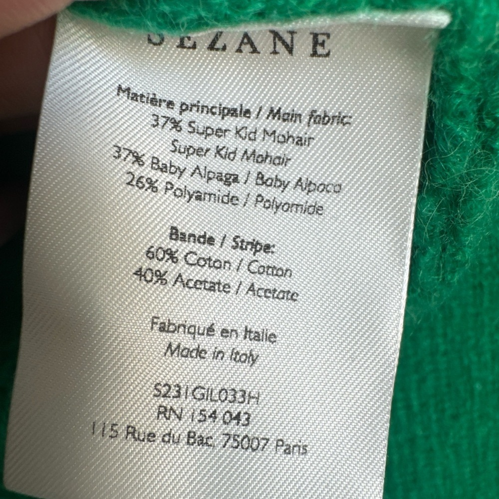 SEZANE Mohair Alpaca Blend Cardigan Sweater Bright Green Small EUC - Picture 5 of 8